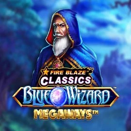 Fire Blaze Blue Wizard Megaways online game logo by Rarestone Gaming on qbet-online.com