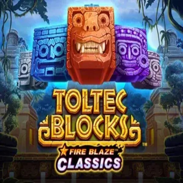 Fire Blaze: Toltec Blocks slot logo by Rarestone Gaming at Qbet Casino